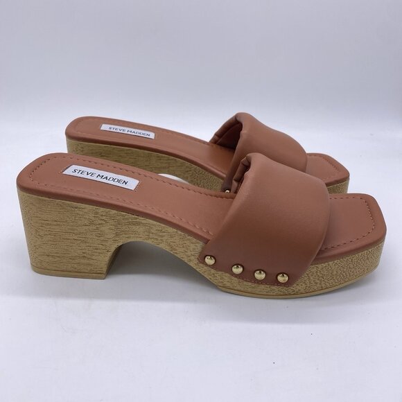 Steve Madden Chana Studded Wood Heel Sandals Size 9 Open Toe Clog Platform Slide - Picture 3 of 12